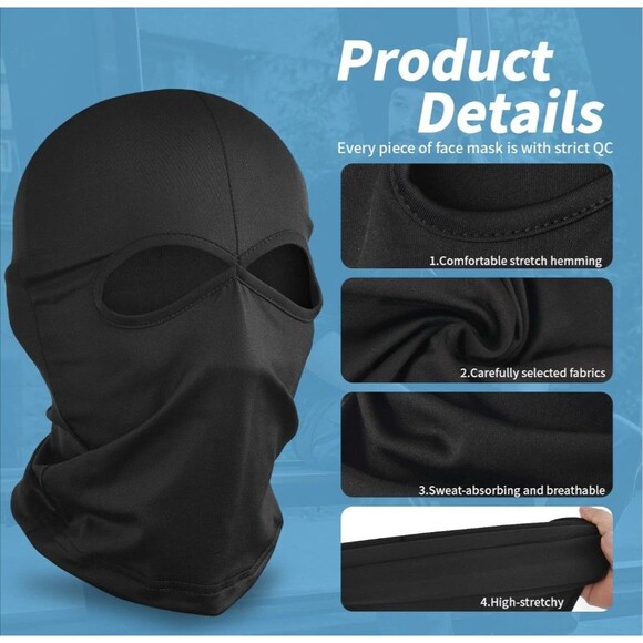 YESLIFE Balaclava Ski Mask Full Face Black No Mouth Opening, 2 Eyes (008-9) - Picture 4 of 5